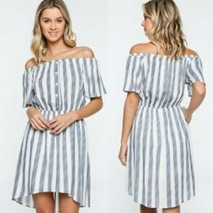 NWT Every Stripe Begins With You Dress Black & White Off The Shoulder Mini